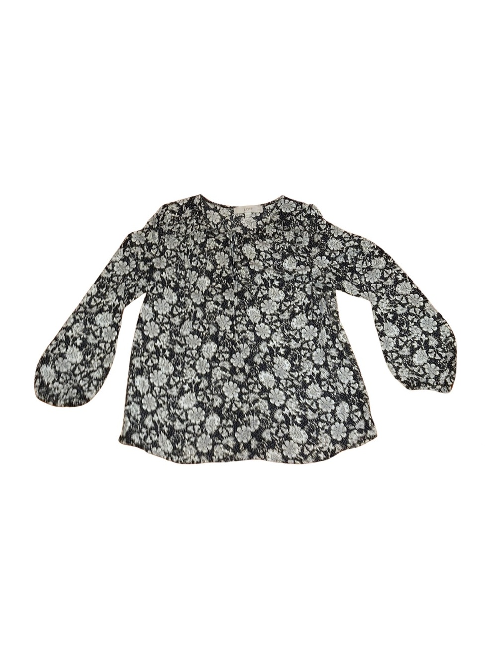 LOFT Black and White Floral Pullover Blouse